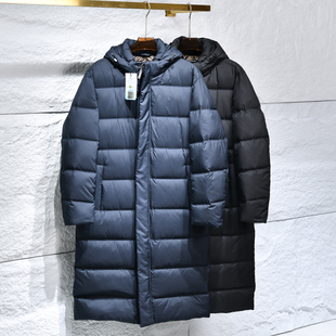 高端主推！轻盈高蓬松！冬季分仓压胶90鸭绒长款保暖连帽羽绒服男