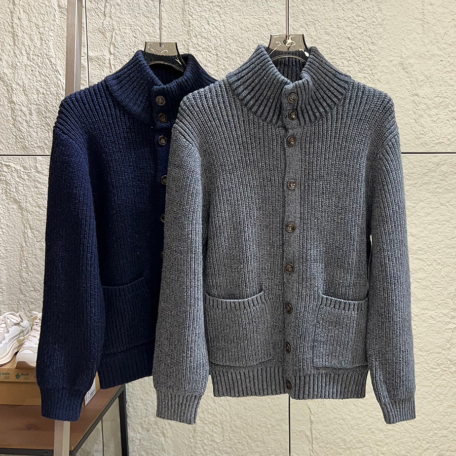 男加厚保暖时尚立领加厚针织开衫