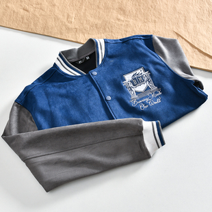 美式休闲！撞色百搭！外贸男装秋季减龄学院风麂皮绒棒球服外套潮