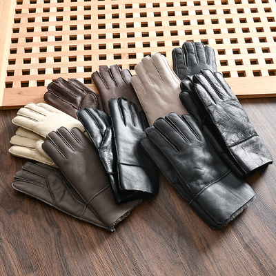男女款细腻绵羊皮加绒加厚手套