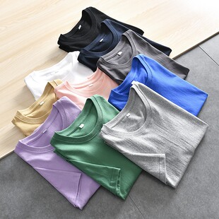 人手N件 精梳全棉舒适透气外贸男女夏季 圆领纯色短袖 T恤潮 闭眼入