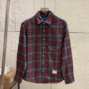 捡漏清仓！质感毛呢面料！秋冬外贸男士复古格子工装百搭长袖衬衫