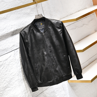 太超值了！质感细腻！外贸男装秋冬时尚百搭棒球领皮衣夹克外套潮