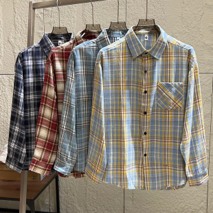 秋季 复古水洗磨毛 男女经典 格纹长袖 格子衬衣 万年常青 衬衫 美式