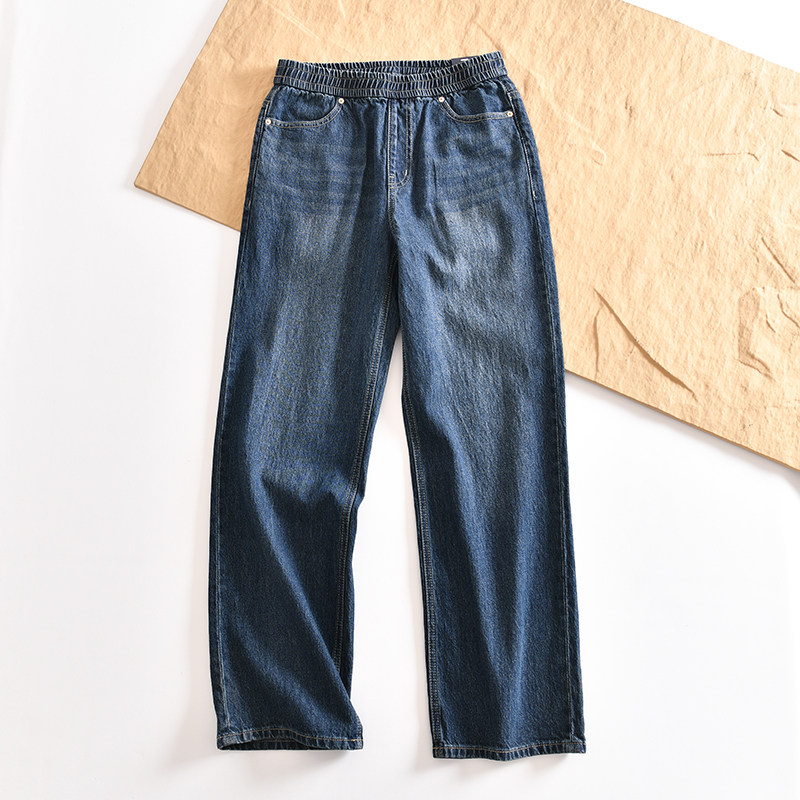 出口韩国 全棉水洗做旧外贸男装春舒适松紧腰休闲百搭阔腿牛仔裤,男装,牛仔裤,淘宝优惠券,粉丝福利购,淘宝优惠卷