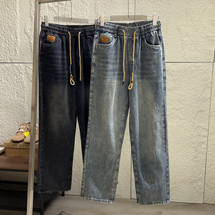 弹力宽松直筒休闲牛仔裤 设计师线 外贸男士 秋季 潮 复古做旧水洗
