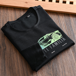 大捡漏！时尚印花！外贸男装尾货秋季休闲舒适圆领薄款T恤打底衫