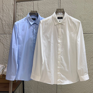 出口欧美单！全棉府绸！秋季男士商务休闲纯色百搭长袖衬衫衬衣