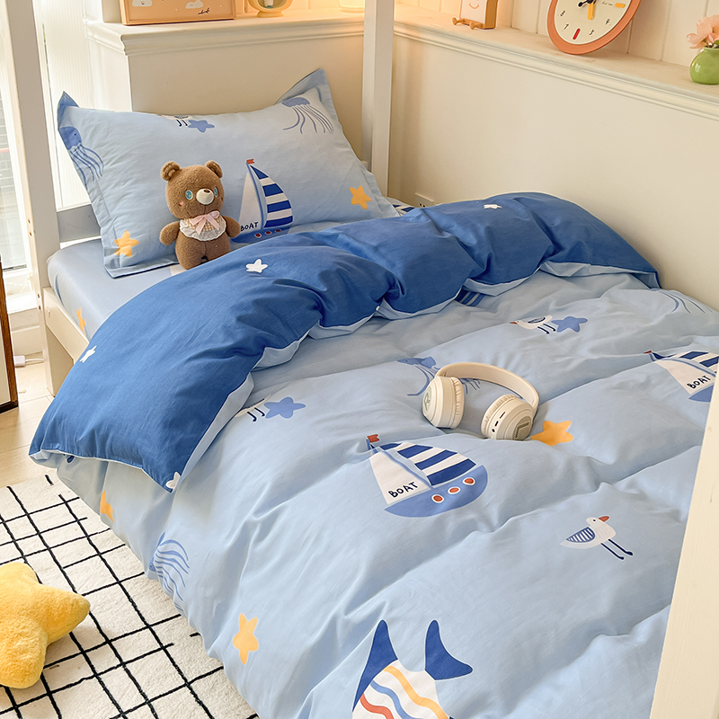 宿舍床上三件套床单被套100全棉纯棉四件套单人大学生寝室床笠款3