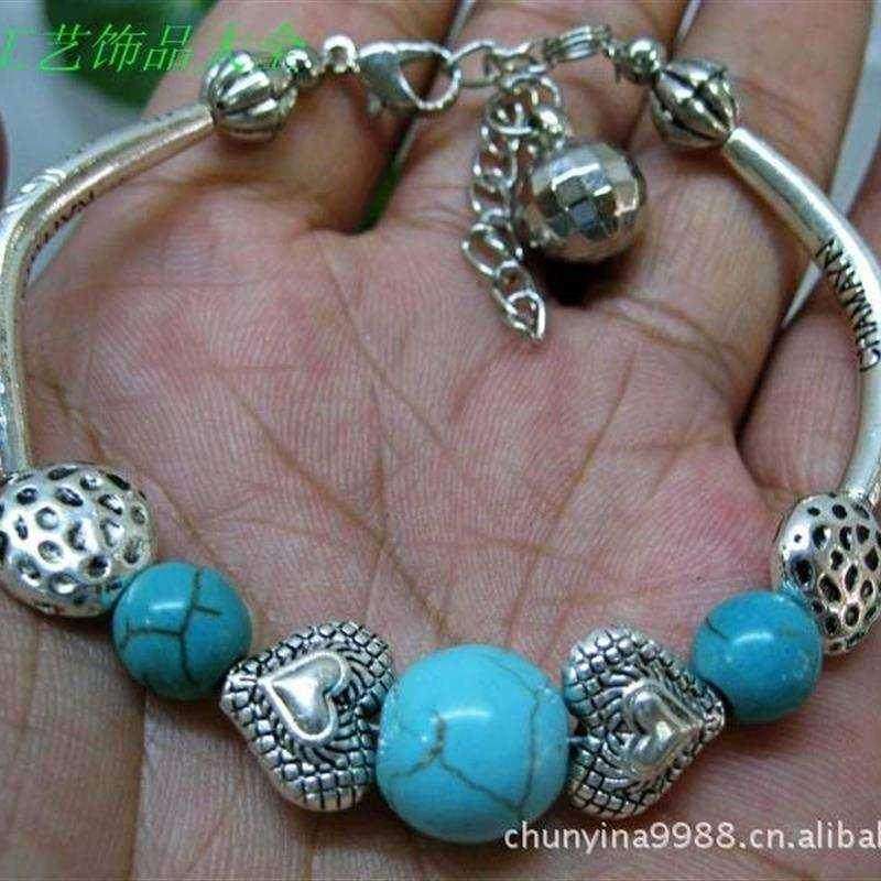 加重彩色珠古银手链 苗银精品手链 手感好 390350