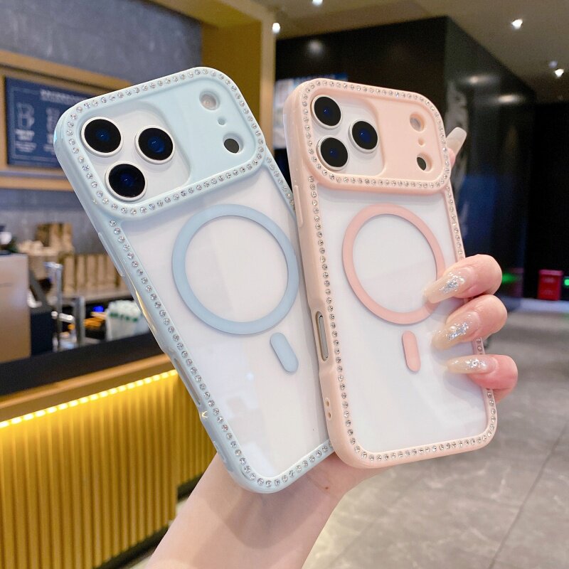 奢华闪钻磁吸硬适用iPhone17promax手机壳新款16pro苹果透明15亚克力15pm女款14防摔14plus高级感3小众水钻12