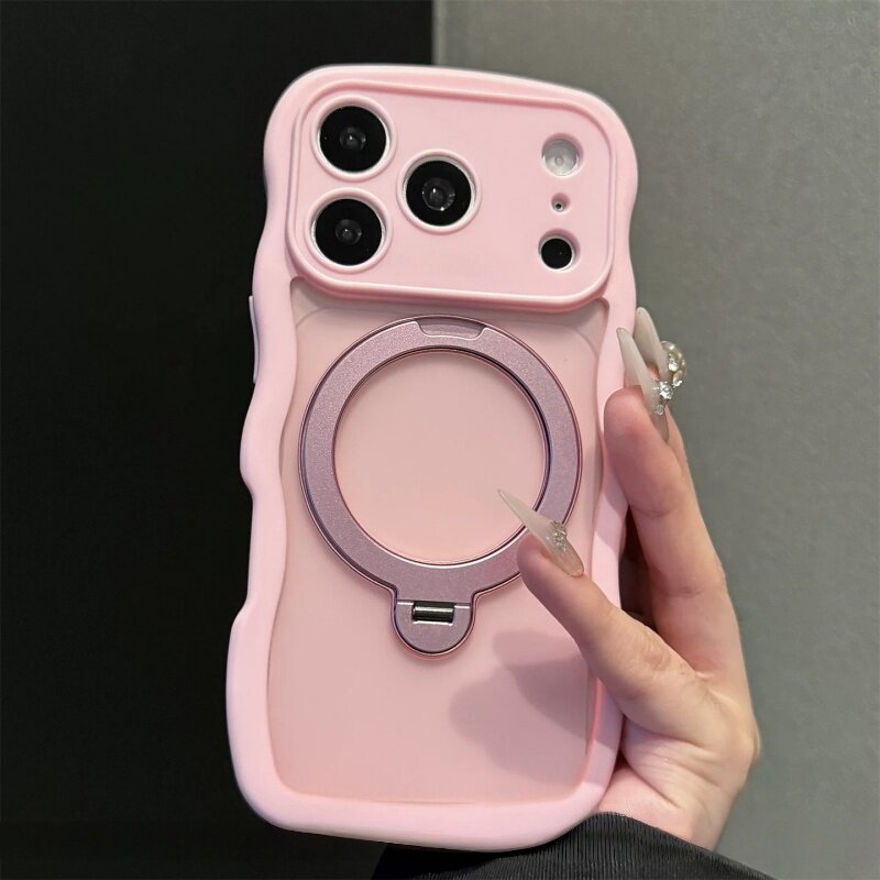 防滑波浪纹支点支架适用苹果17ProMax手机壳精孔iPhone16pro旋转支架15防指纹肤感磨砂精孔全包壳硬男女通用