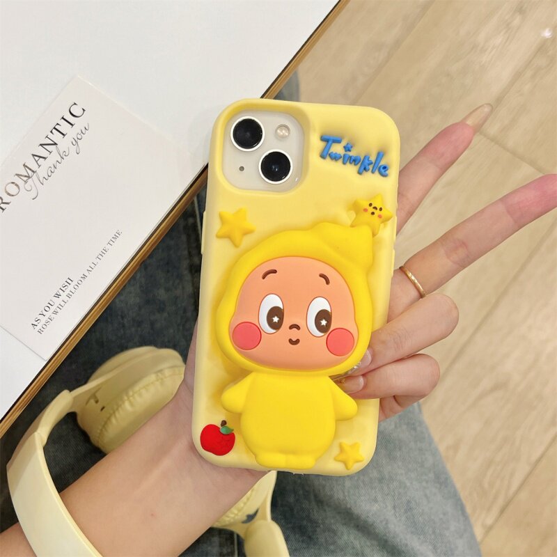 卡通软萌立体星星人适用苹果17promax手机壳iphone16promax大孔15硅胶14防摔保护套防指纹肤感12带支架13pro