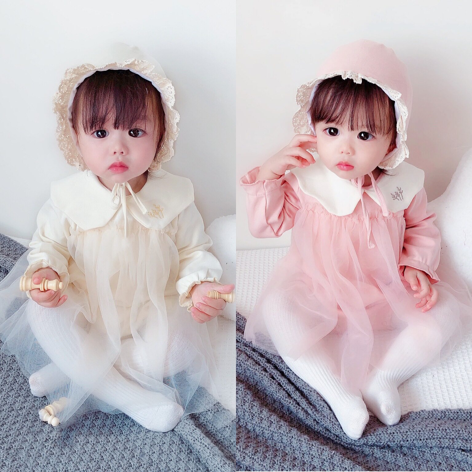 韩国新生儿哈衣婴儿哈衣裙春装女宝可爱公主连体衣秋冬套装满月服