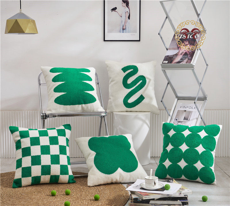 高饱和绿色时尚客厅沙发网红个性刺绣抱枕套简约韩版绣花靠套,居家布艺,抱枕被,淘宝优惠券,粉丝福利购,淘宝优惠卷