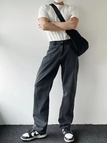 黑灰色直筒牛仔裤男韩风高街长裤