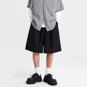 廓形中裤 夏季 男简约纯色宽松阔腿五分裤 短裤 日系vintage垂感西装