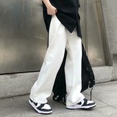 日系复古水洗白色牛仔裤 拖地坠感裤 子男ins阔腿宽松直筒长裤 大码