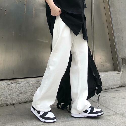 日系复古水洗白色牛仔ins男裤子