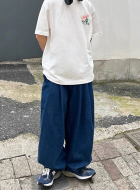 工装裤子男美式高街深蓝色牛仔裤
