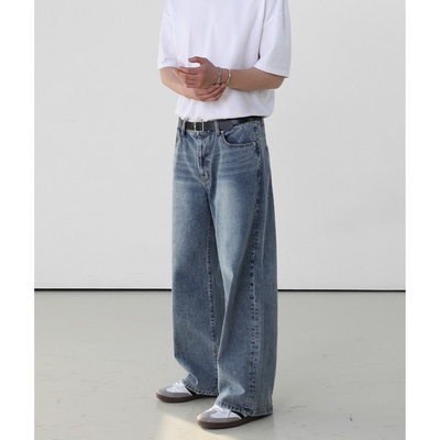 日系古着水洗牛仔裤男潮流直筒裤