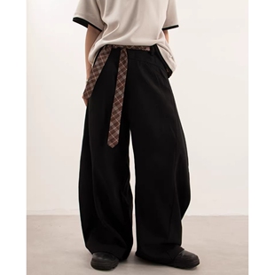 男女百搭垂感松弛休闲裤 美式 复古小众高级感格纹领带设计弯刀西裤