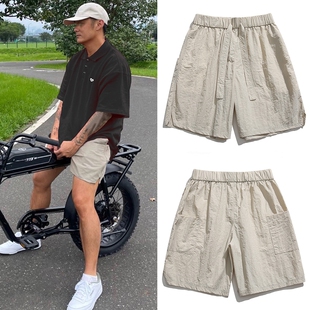 休闲直筒百搭运动五分裤 潮牌冰感速干短裤 宽松阔腿中裤 薄款 男夏季