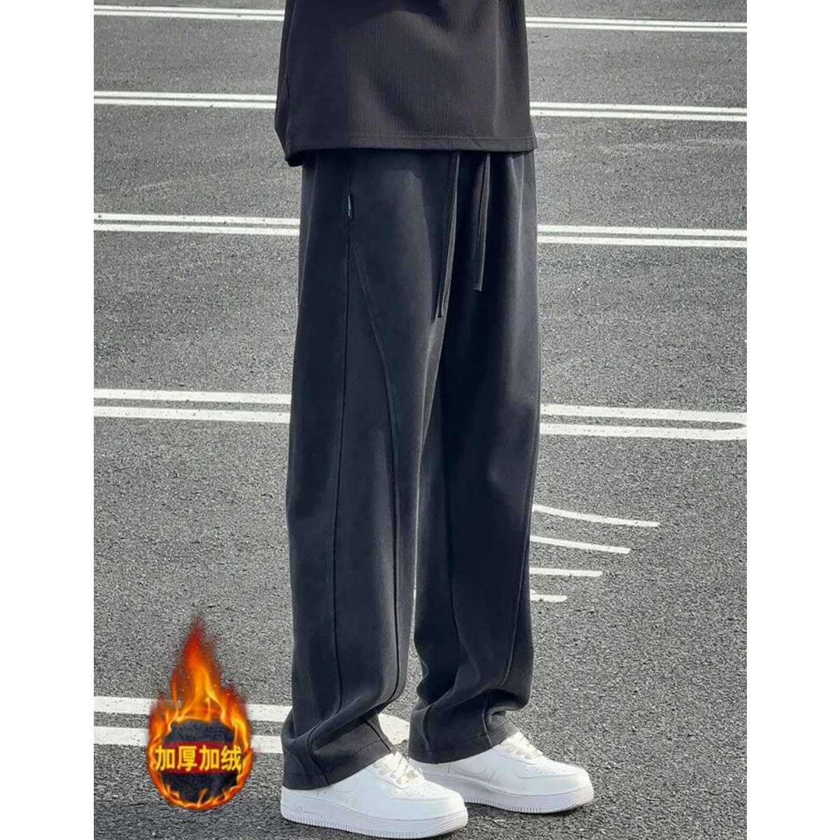 水洗灰做旧卫裤男慵懒风加绒长裤