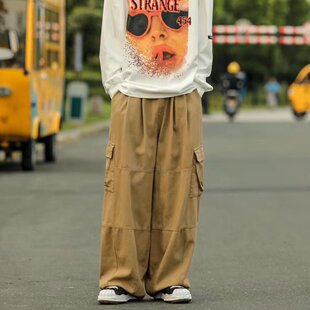 日系原宿风阔腿裤男痞帅ins街头古着港风工装裤潮牌抽绳束脚长裤