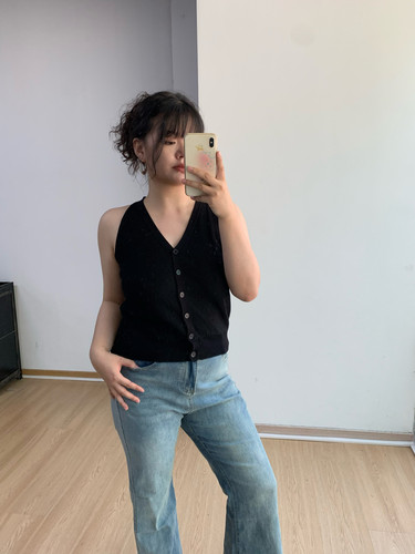 FishCake大码微胖背心赫本风V领通勤马甲背心无袖上衣女夏季胖MM