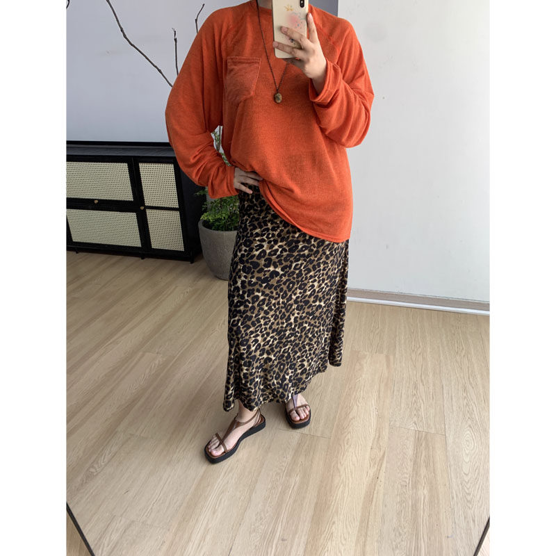 【限时6折】FishCake 豹纹直筒半身裙印花通勤休闲风中高腰裙子女