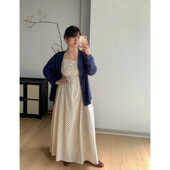 微胖白色波点细肩带连衣裙抹胸吊带裙法式 FishCake 大码 长裙胖M