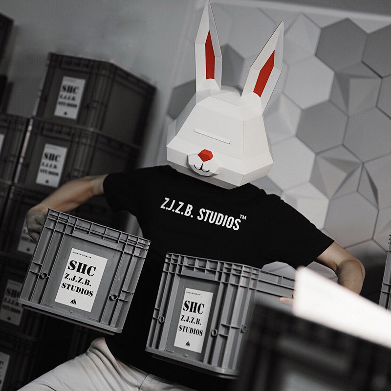 免裁剪3d纸模手工卡纸材料包哈瑞兔头套diy兔子面具可爱化妆舞会万圣