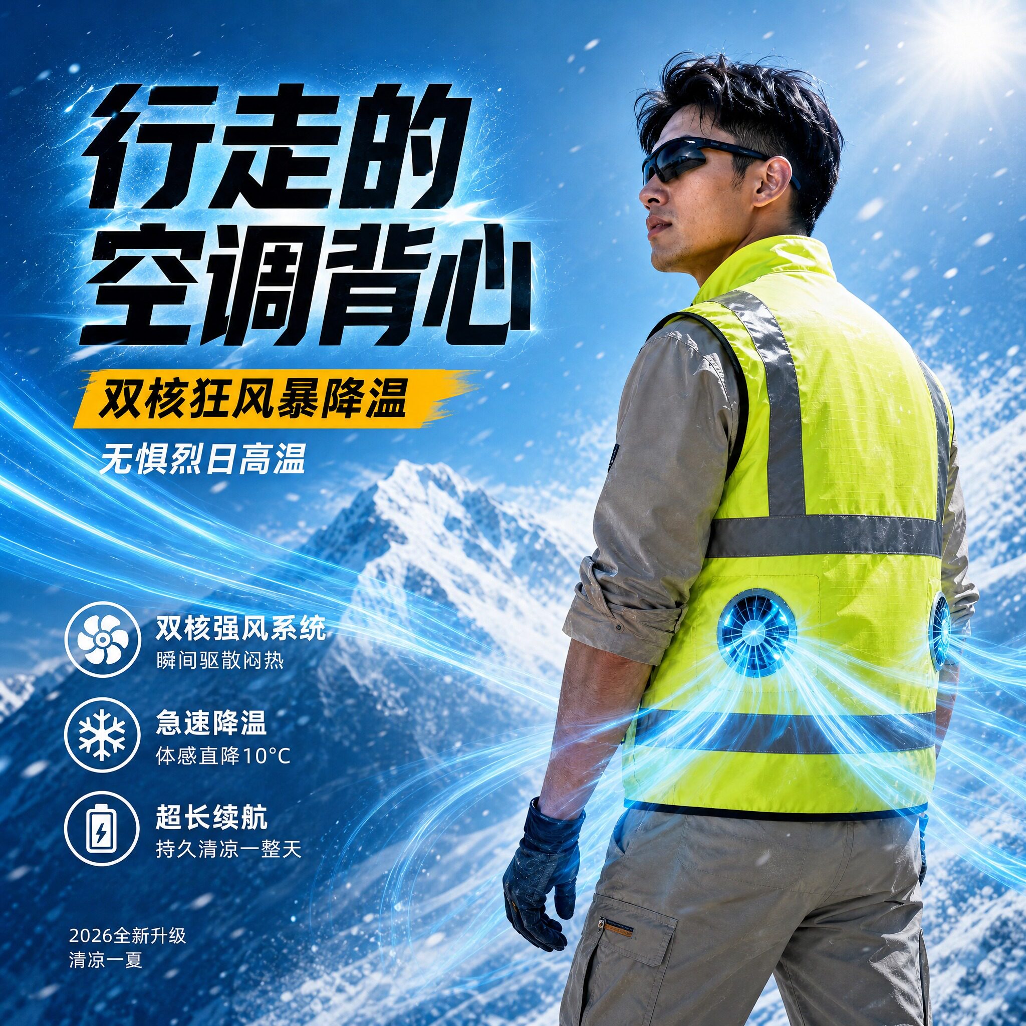 户外工作带风扇反光降温马夹图片