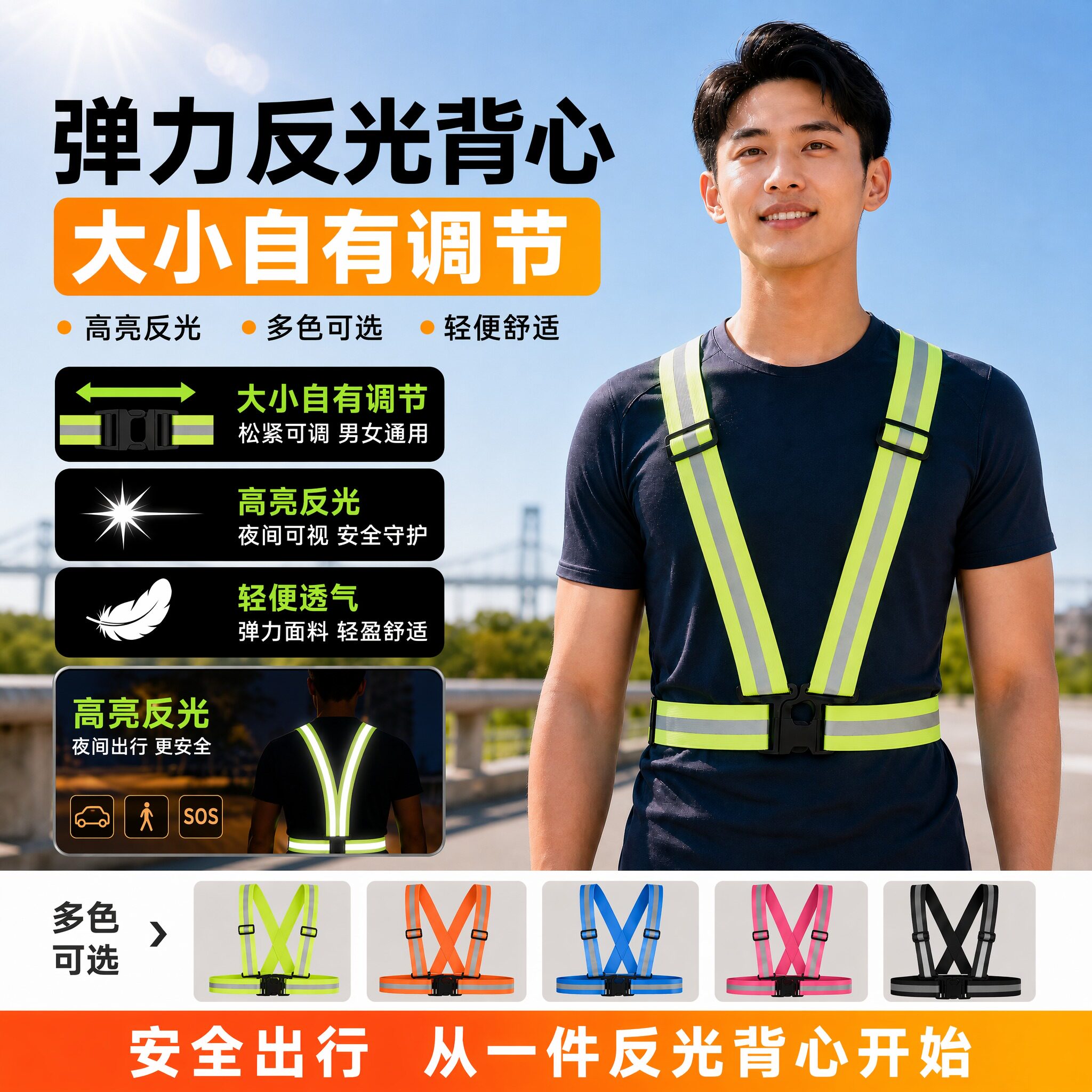 夜跑骑行运动弹力反光安全马甲图片