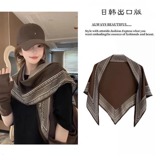 2026春秋复古印花百搭三角丝巾