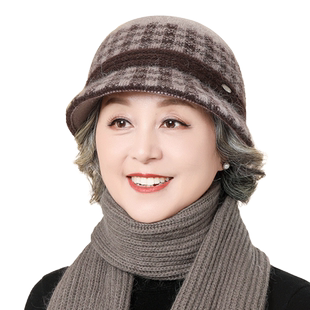老人帽子女奶奶冬季老太太老年人保暖加绒毛线帽围巾中老年妈妈帽
