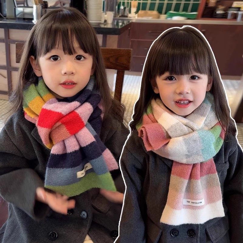 儿童2025新款冬季保暖韩版拼色针织围巾女童百搭防寒学生毛线围脖,童装/婴儿装/亲子装,围巾,淘宝优惠券,粉丝福利购,淘宝优惠卷
