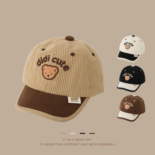 小童帽子春秋款 保暖棒球帽 可爱灯芯绒鸭舌帽男女儿童遮阳防风冬季