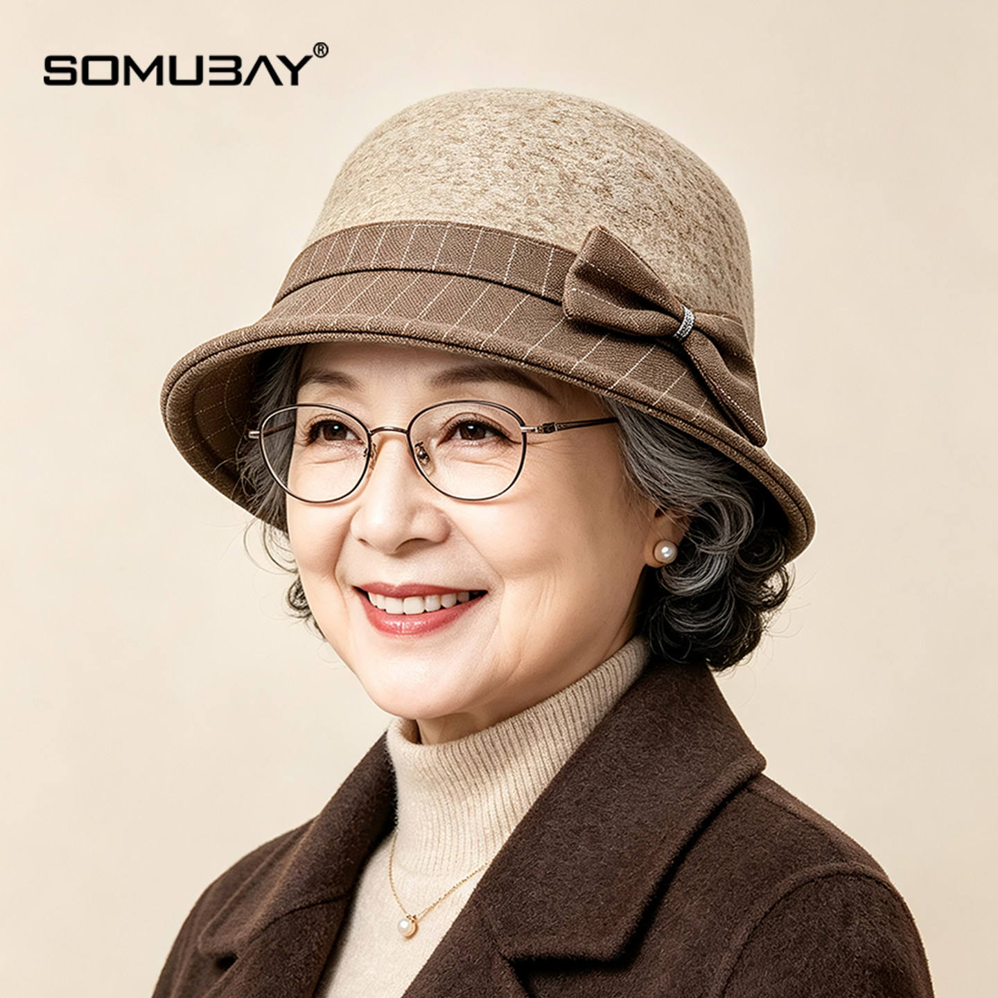 2026中老年妈妈渔夫帽女士秋冬蝴蝶结装饰盆帽老奶奶气质减龄帽子
