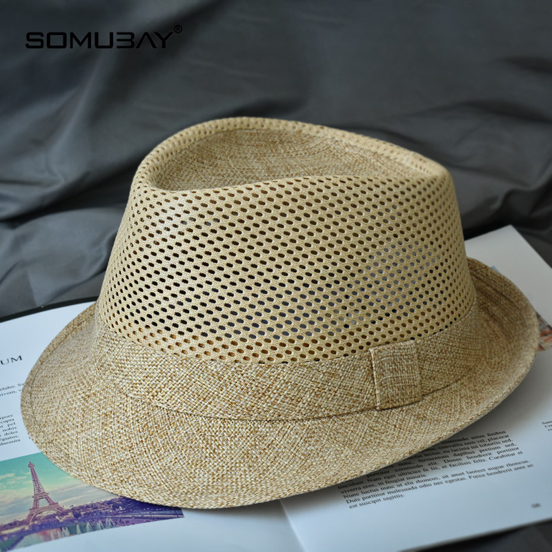 夏季度假绅士礼帽男士透气中老年人户外出游草帽防晒草编遮阳帽子