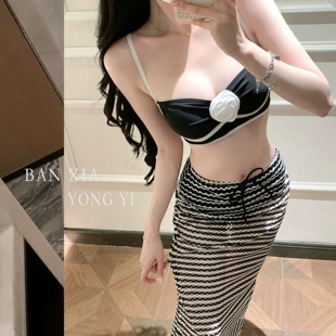 显瘦海边度假温泉泳衣 风情分体泳衣女小胸长裙套装 新款 高级感法式