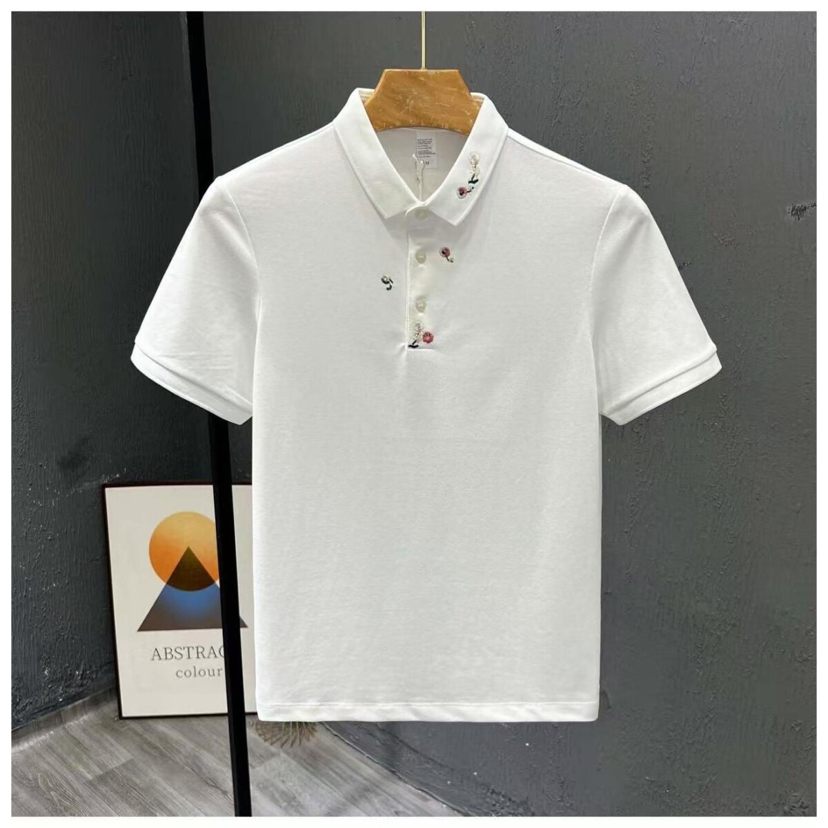 白色花卉刺绣polo衫短袖男士夏季痞帅高级感t恤翻领百搭美式半袖