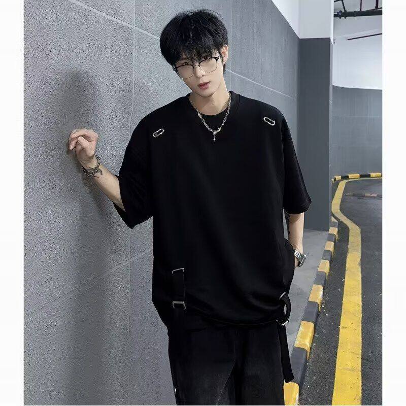 夏季小众金属设计感绑带可调节T恤韩版男女潮流高街简约半袖
