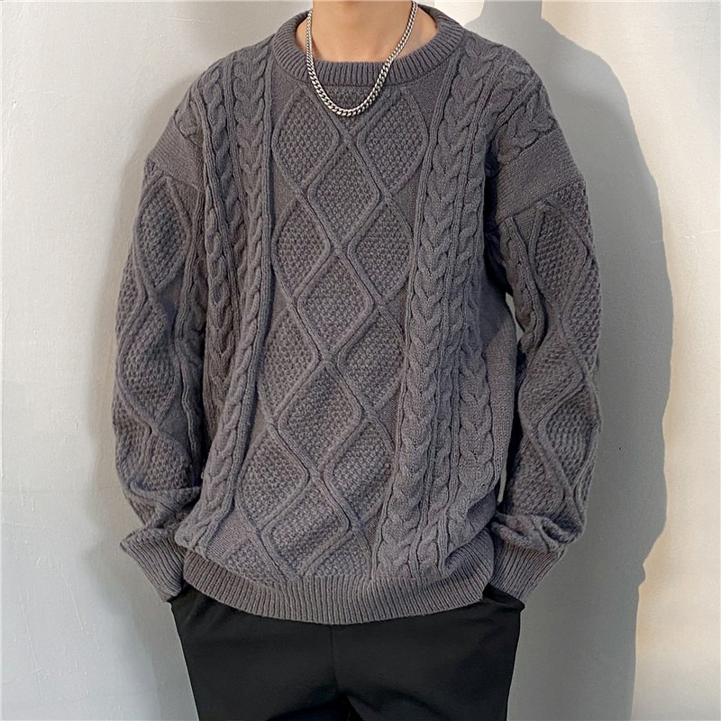 美式高端潮牌粗针麻花毛衣男士秋冬季宽松休闲套头毛线衣针织衫男