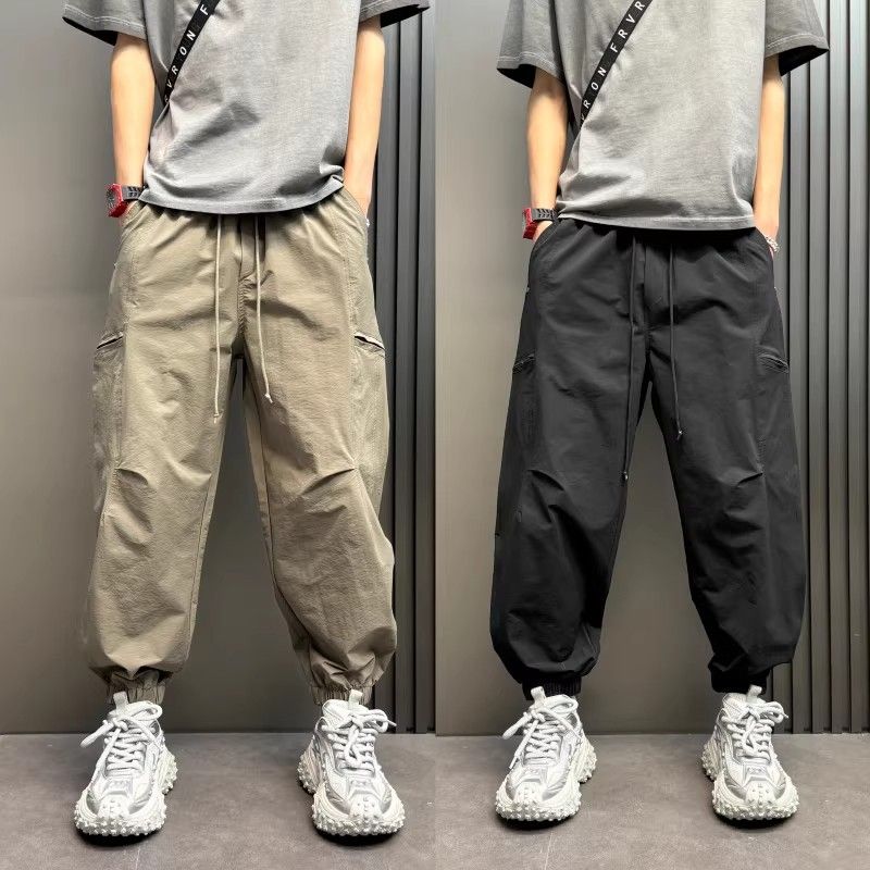 春夏宽松抽绳束脚裤纯色休闲裤男青年百搭工装裤小脚裤哈伦裤
