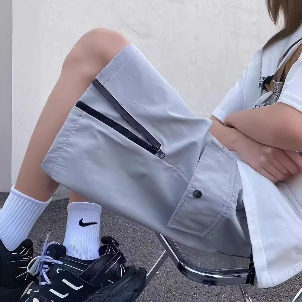 工装五分裤男生夏季薄款宽松直筒休闲裤子潮牌青少年冰丝运动短裤