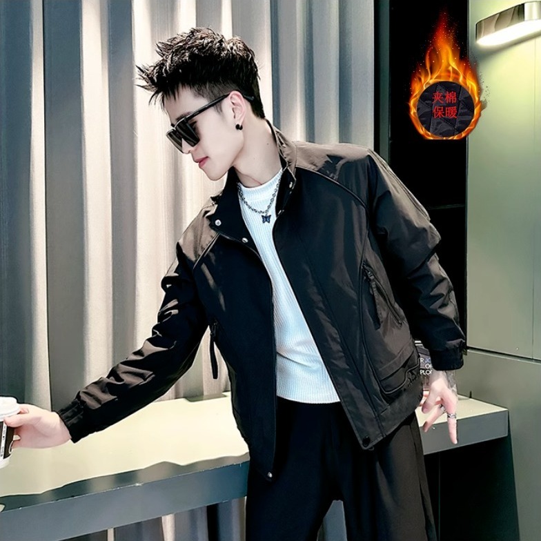 保暖外套男款高级感痞帅秋冬季加厚潮牌男装外衣潮流百搭立领夹克