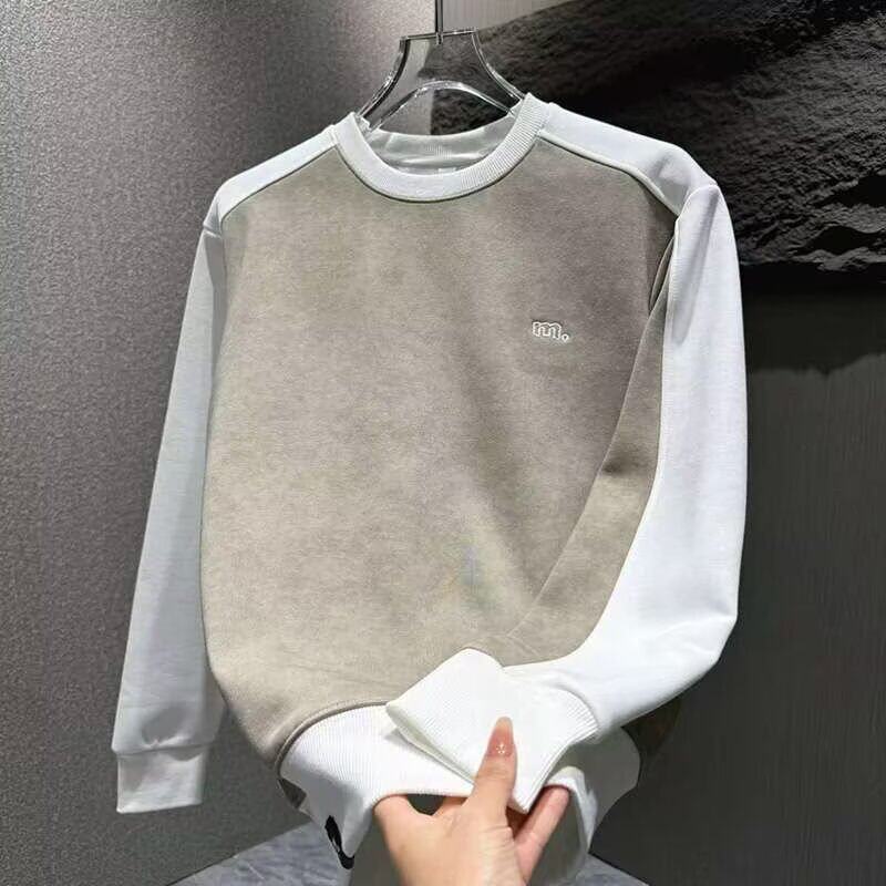 秋冬季潮牌男士卫衣痞帅修身打底上衣服拼接撞色内搭长袖体恤外套