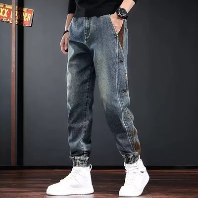 美式复古重磅工装牛仔裤男2025秋季新款高端百搭束脚哈伦裤子男款